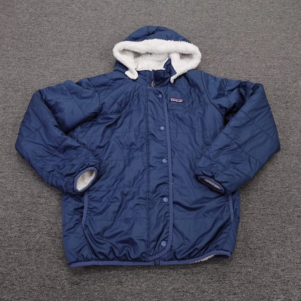 Patagonia Puffer Jacket Girls XL 14 Blue Reversible Dream Song Hoody 68180